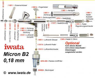 Iwata Micron CM-B2 0,18 mm mit Luftfilter in Metallbox
