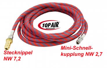 Gewebeschlauch Rot, 3,0 Meter mit Stecknippel 7,2 mm  und Minischnellkupplung