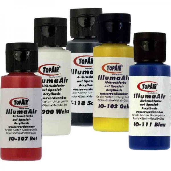 IllumaAir Airbrushfarbe Testset Opak 5x30ml Opak + 10ml Cleaner
